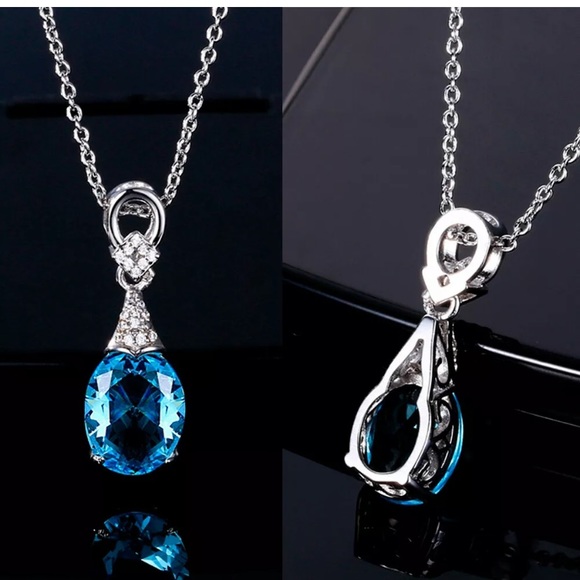 Aquamarine Pendant Necklace Women Girls - Picture 5 of 7